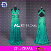 2017 ED Bridal New Fashion Custom Made Halter Neck Crisscross Back Green Taffeta Long Prom Dresses With Beaded Sash